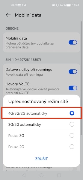 Upřednostňovaný režim sítě
