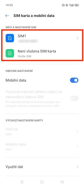 Vyberte SIM kartu