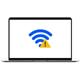 Ikona žlutého vykřičníku u symbolu bezdrátového internetu