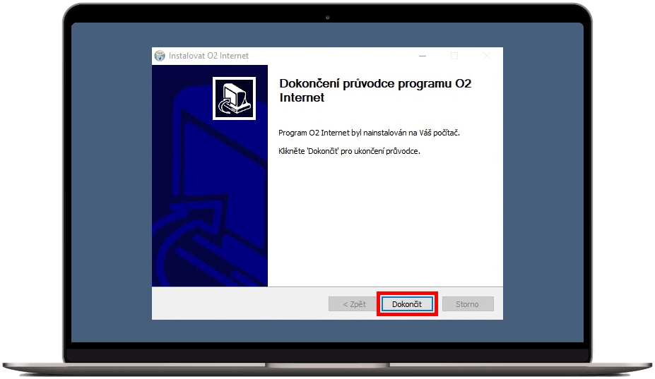 Dokončení průvodce instalací programu O2 Internet
