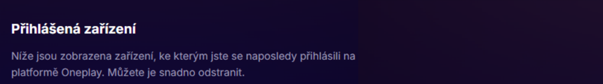Přihlášená zařízení na Oneplay