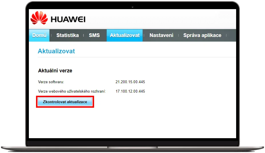 Tlačítko Zkontrolovat aktualizace