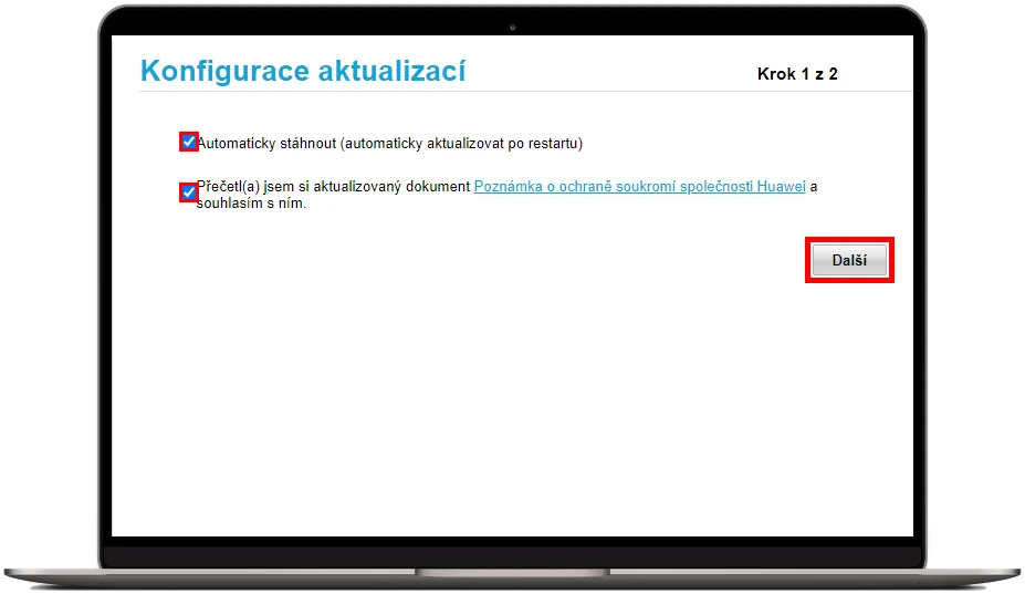 Zaškrtnuté položky Automaticky stáhnout a Přečetl(a) jsem si aktualizovaný dokument