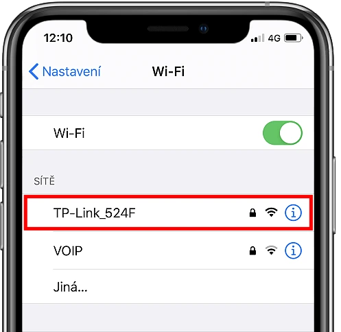 Kliknutí na název Wi-Fi