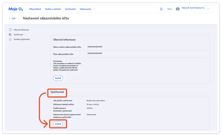 Nastavení zákaznického účtu