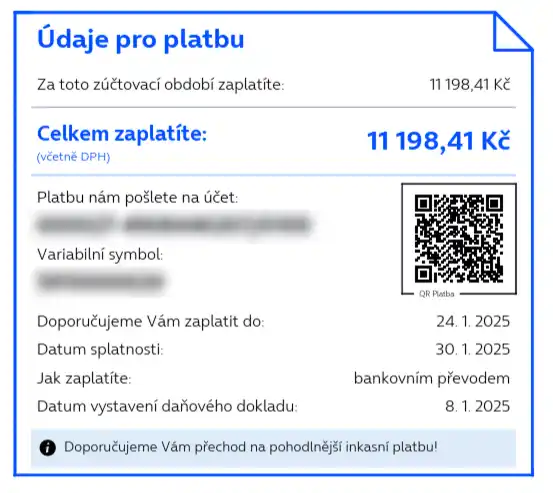 údaje pro platbu