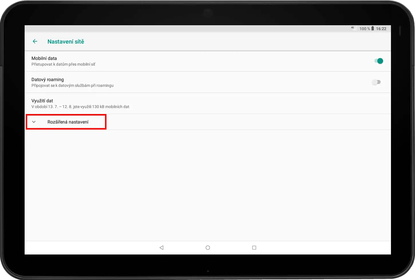 Možnost Rozšířená nastavení