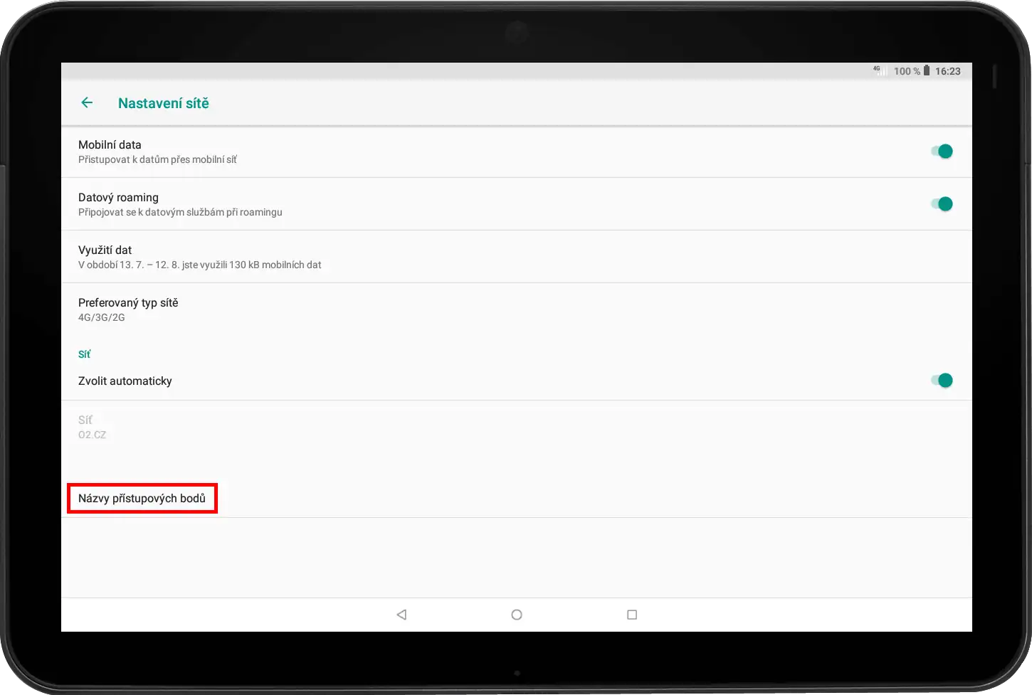 Možnost Názvy přístupových bodů