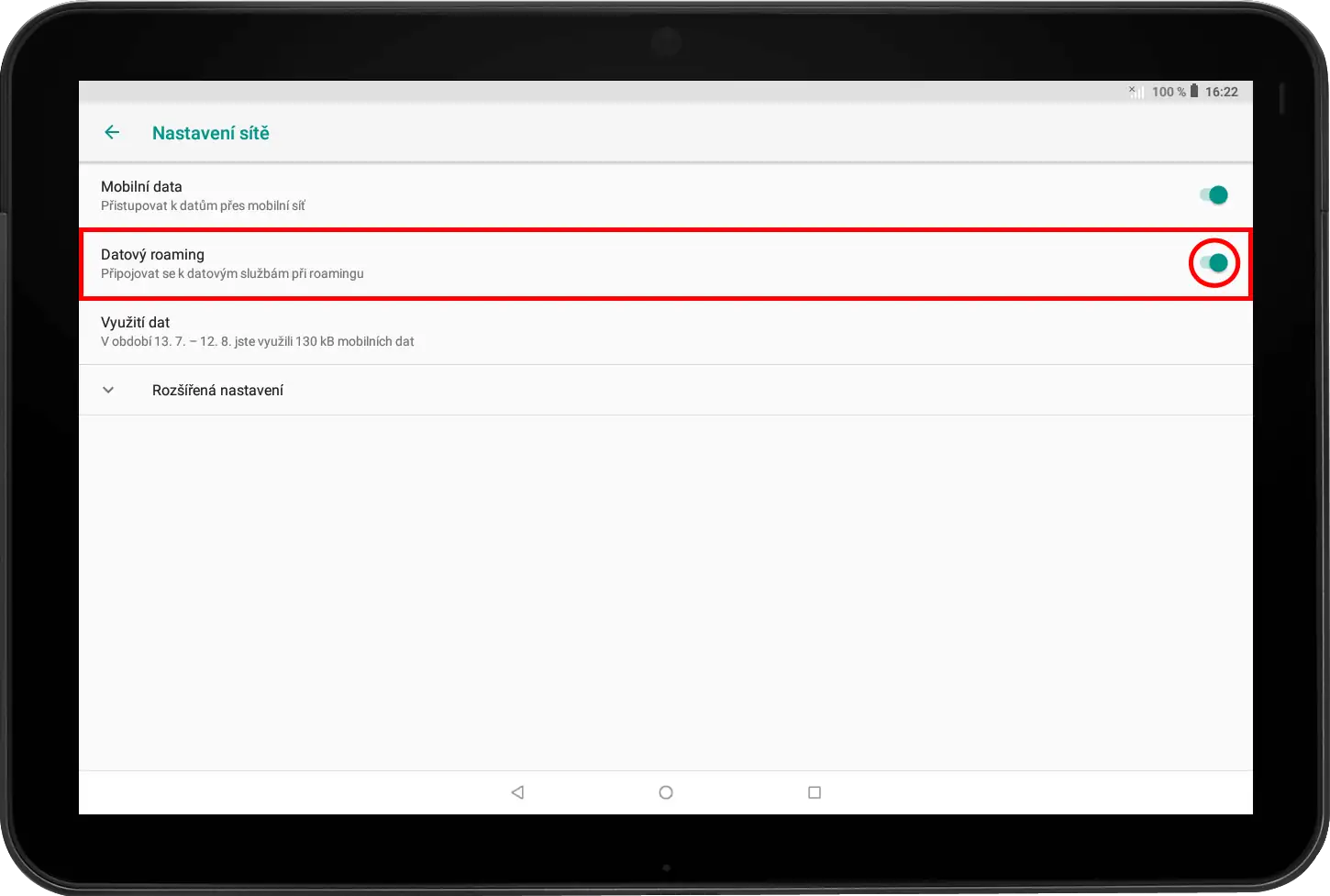 Zapnutí datového roamingu