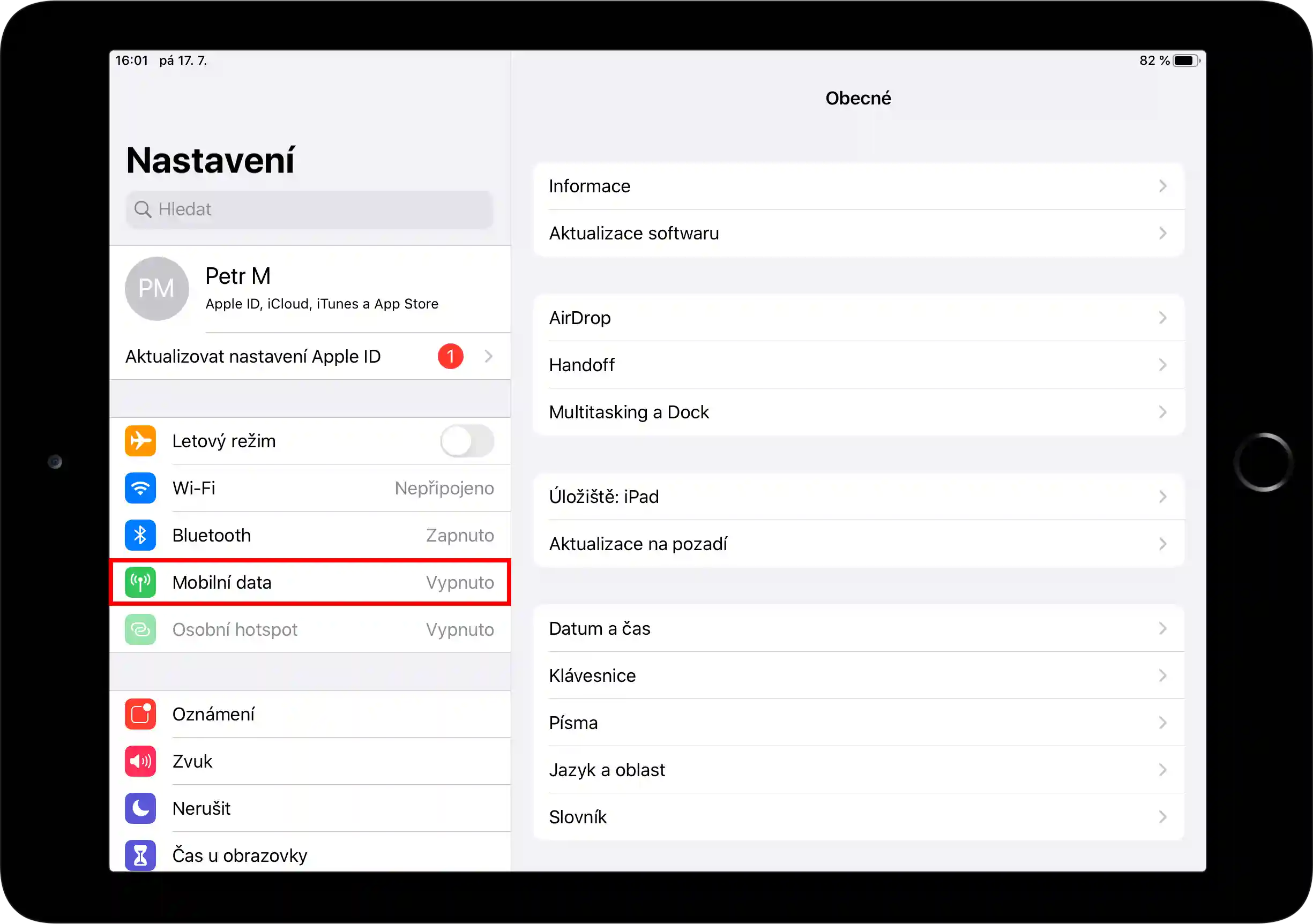 Možnost Mobilní data