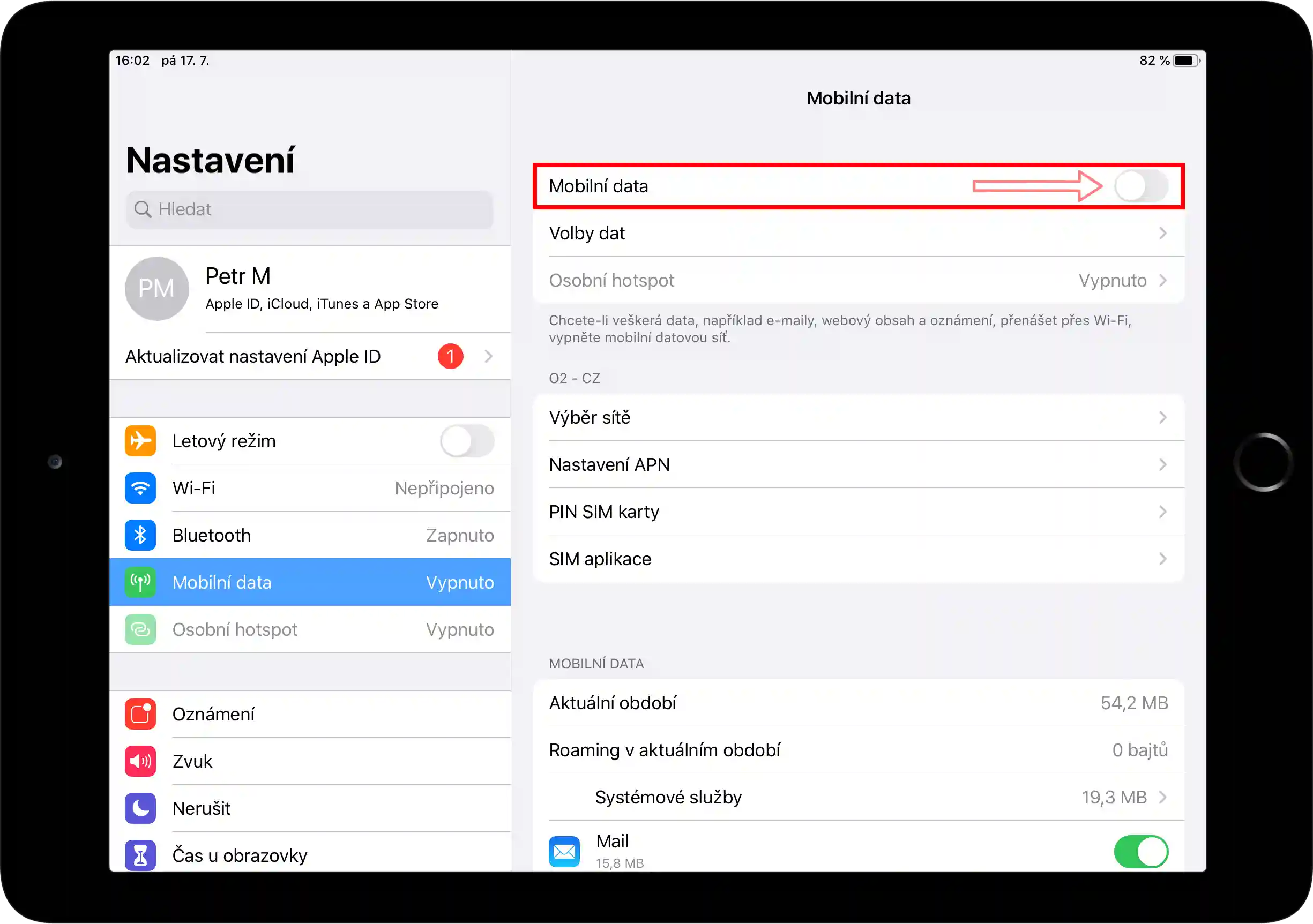 Zapnutí mobilních dat