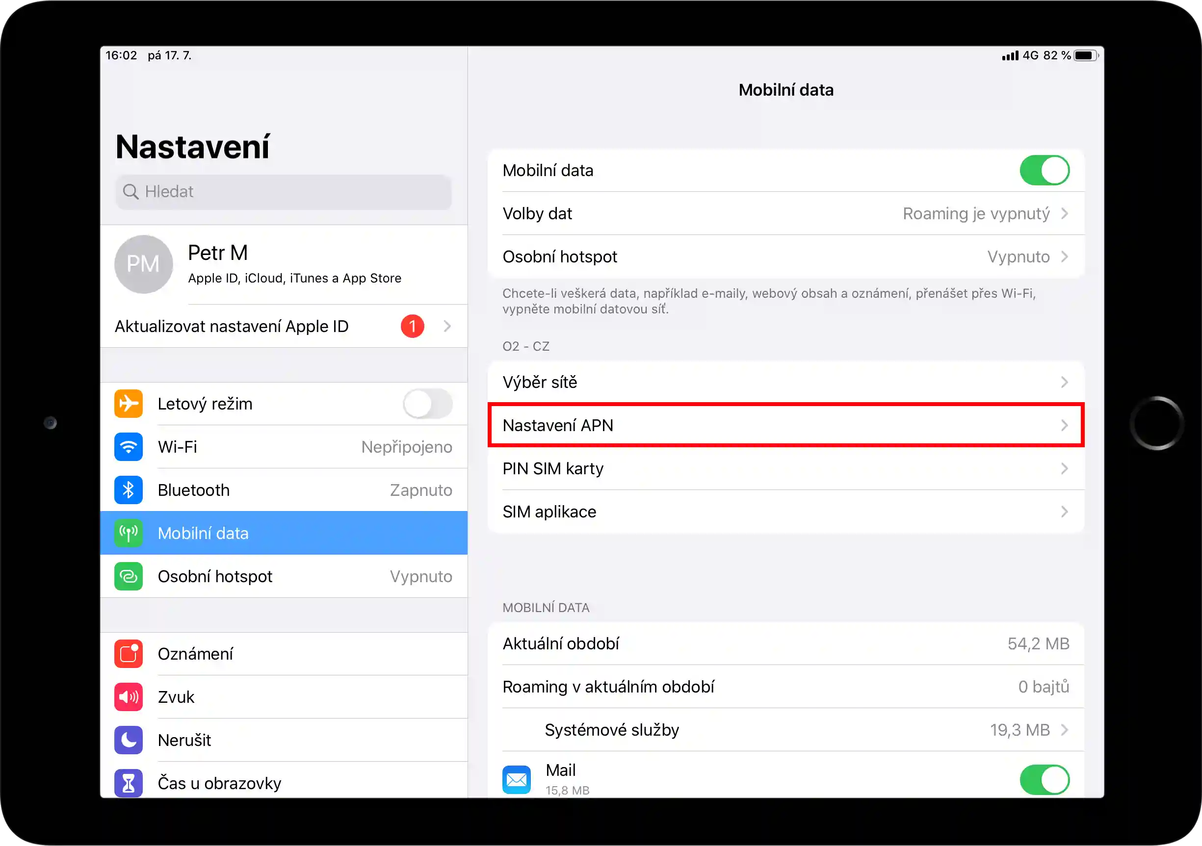 Možnost Nastavení APN