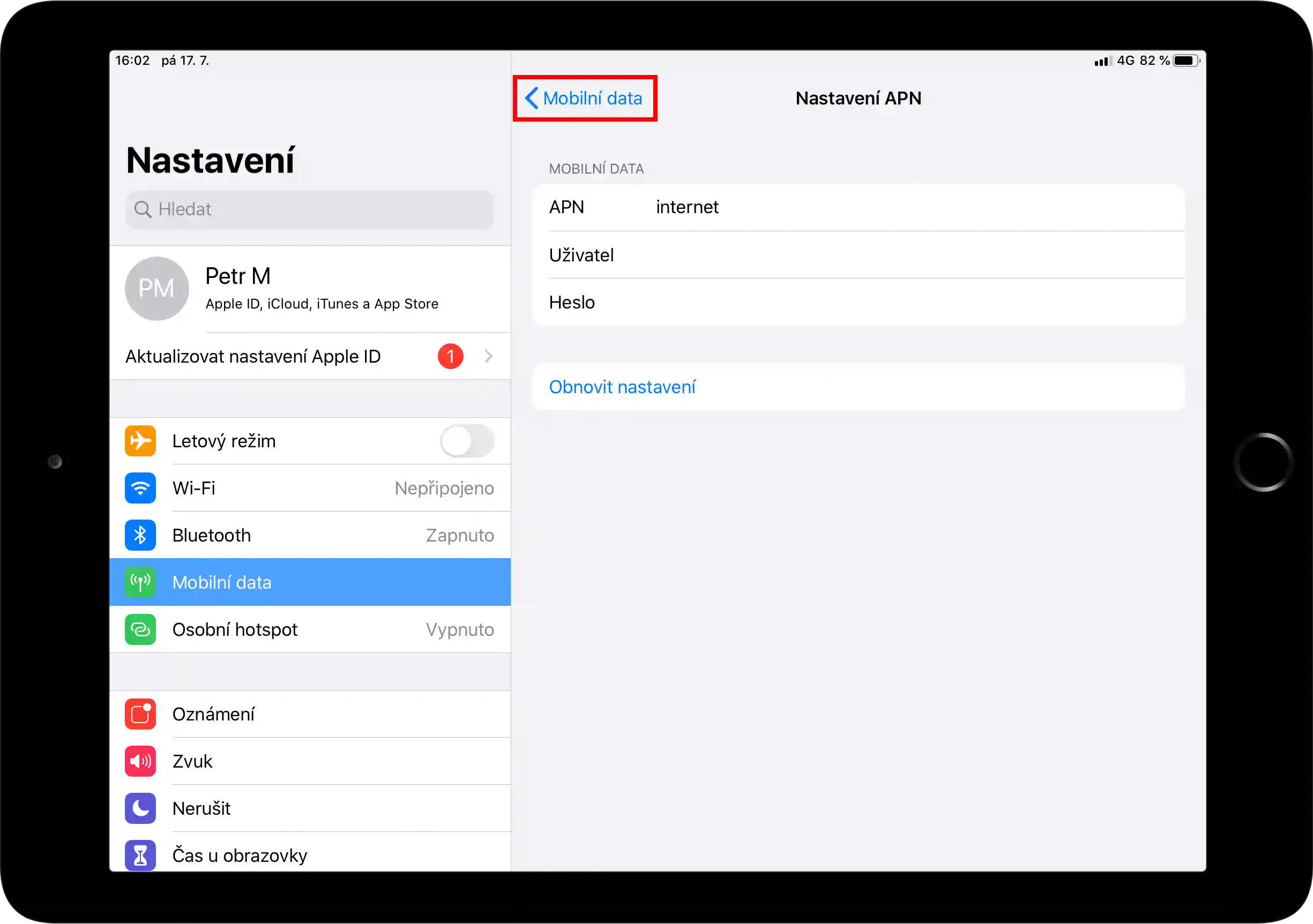 Zpět na Mobilní data