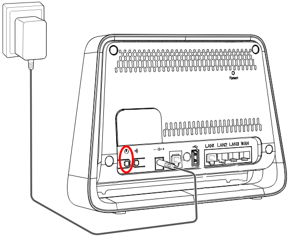 Napájecí adaptér v elektrické zásuvce a modemu