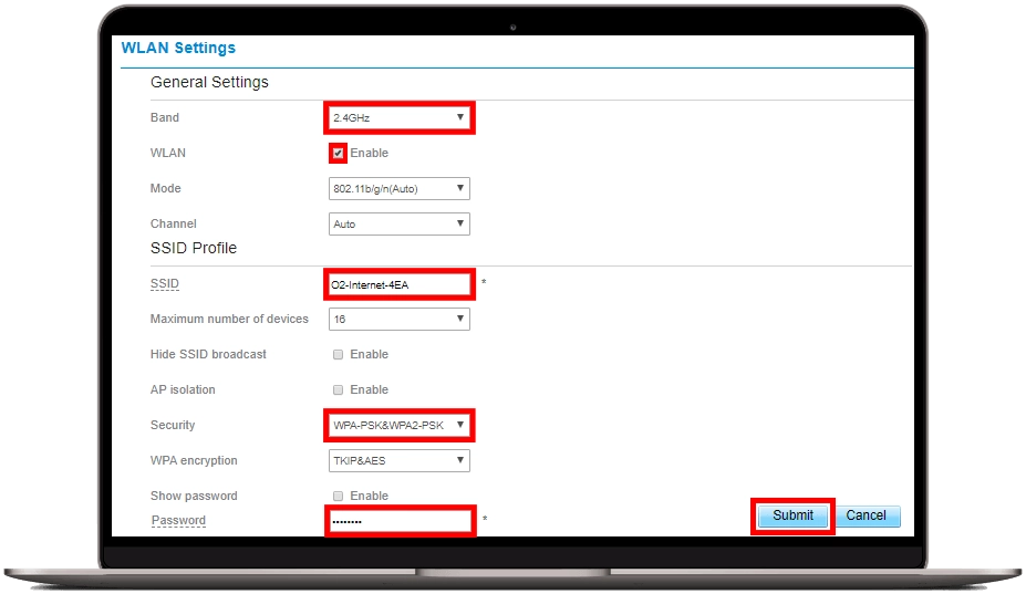 Natavení a tlačítko Submit