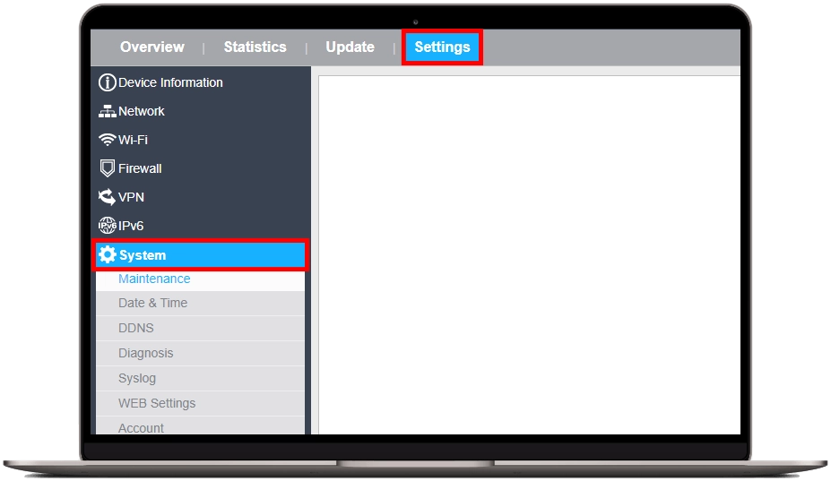 Tlačítko Settings a možnost System
