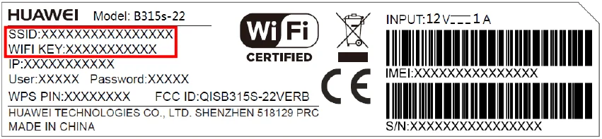 Údaje o Wi-Fi u modemu Huawei B315