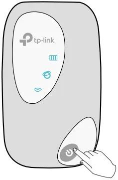 Nákres postupu zapnutí mobilního hotspotu TP-Link stisknutím hlavního tlačítka napájení