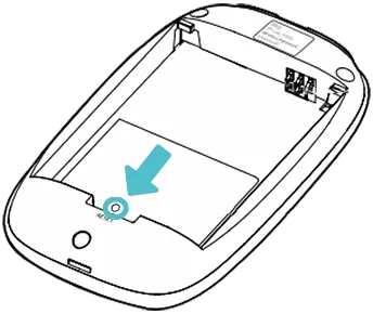 Nákres umístění tlačítka Reset pod zadním krytem mobilního hotspotu TP-Link