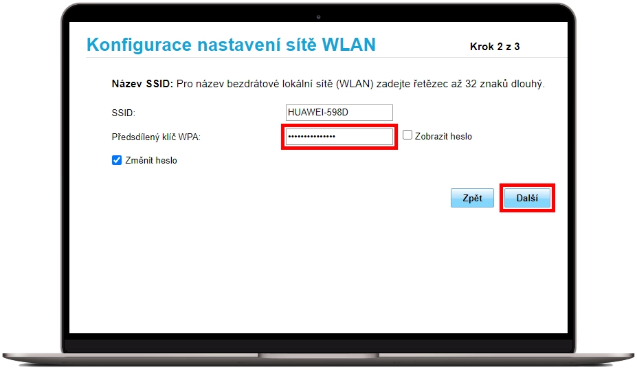 konfigurace s vyplněným SSID a klíčem WPA