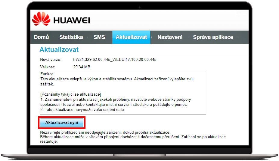 spuštění aktualizací firmwaru