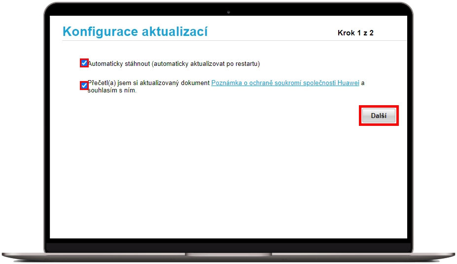 zaškrtněte obě pole v konfiguraci aktualizací