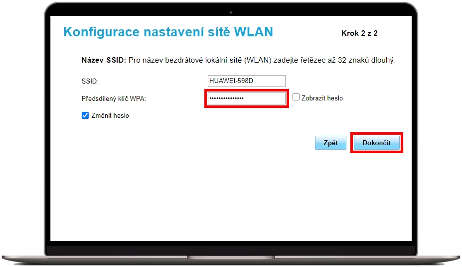 změna hesla sítě WLAN