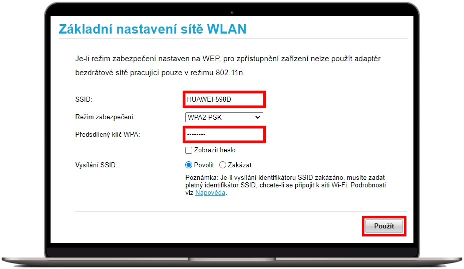 základní nastavení sítě WLAN