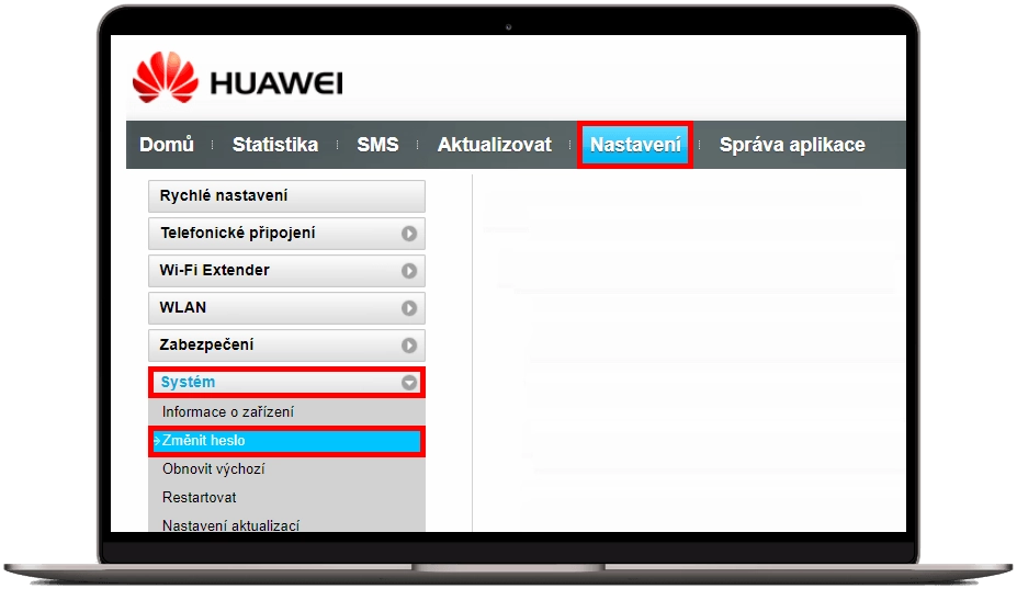 změna hesla v nastavení systému