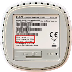 Název sítě a heslo na spondí straně modemu