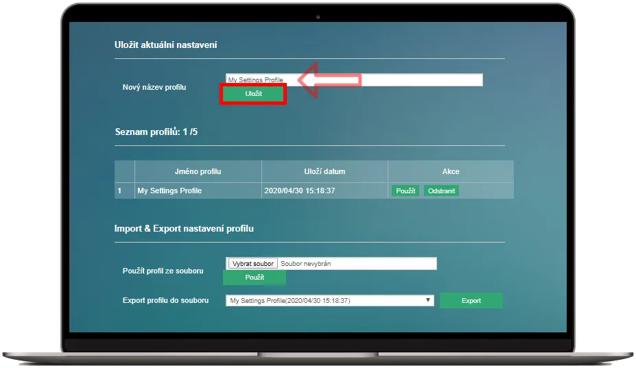 uložení nastavení