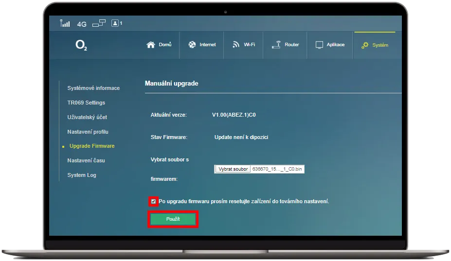 kliknutí na tlačítko použít