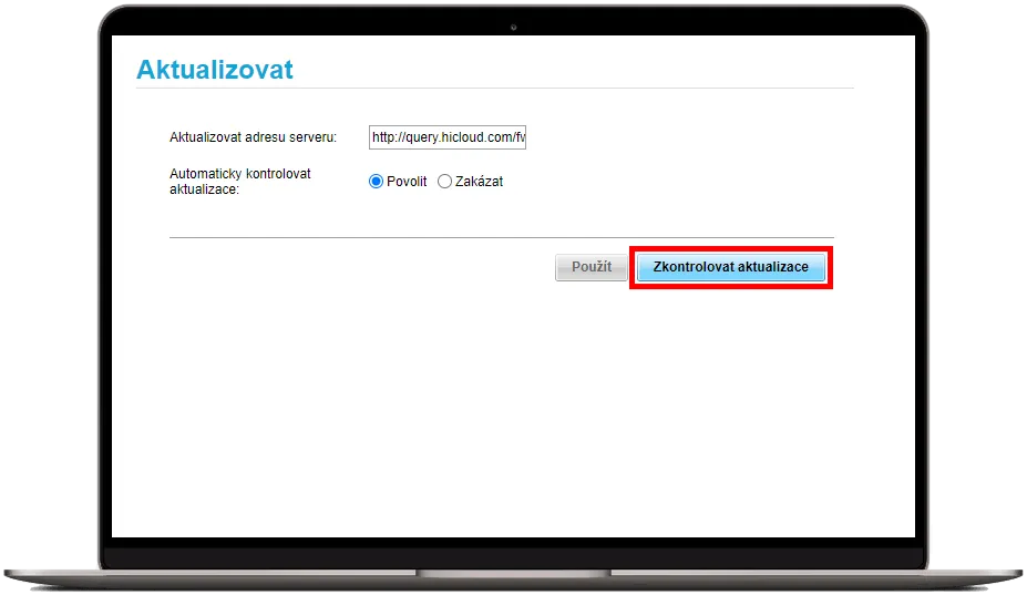 tlačítko zkontrolovat aktualizace