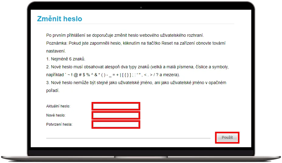 formulář pro změnu hesla