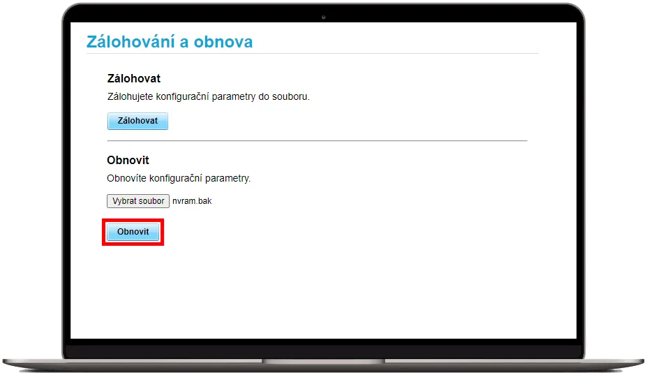 vybrat tlačítko obnovit