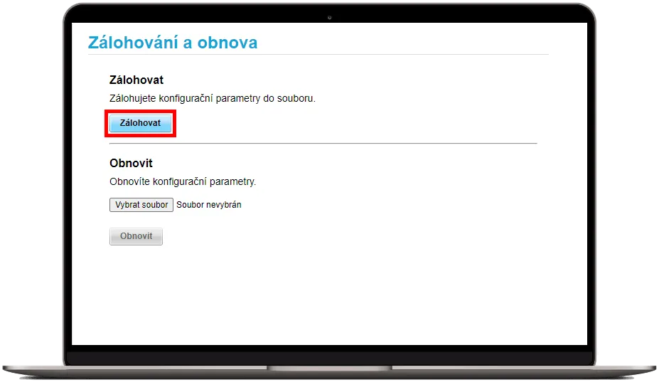 vybrat tlačítko zálohovat