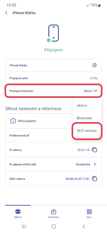 Detail připojeného zařízení