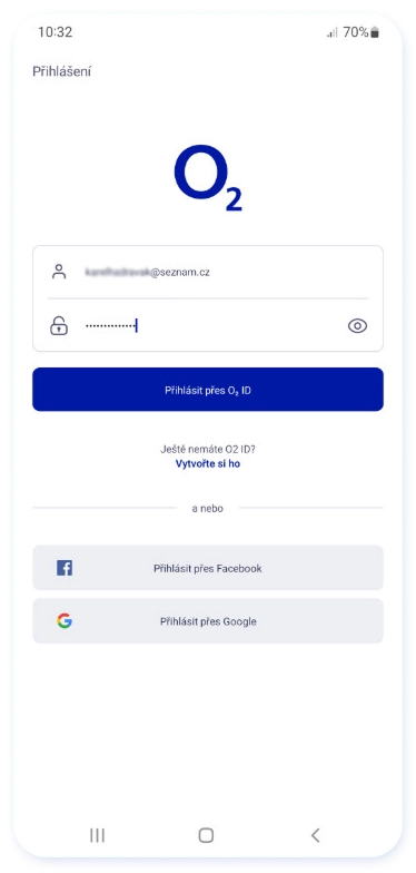 Přihlašovací stránka do aplikace