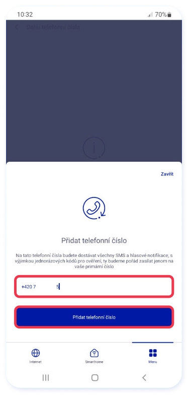 Potvrzení telefonního čísla