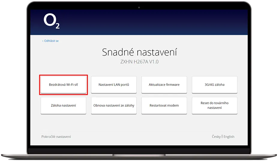 Sekce Bezdrátová Wi-Fi síť ve snadném nastavení modemu