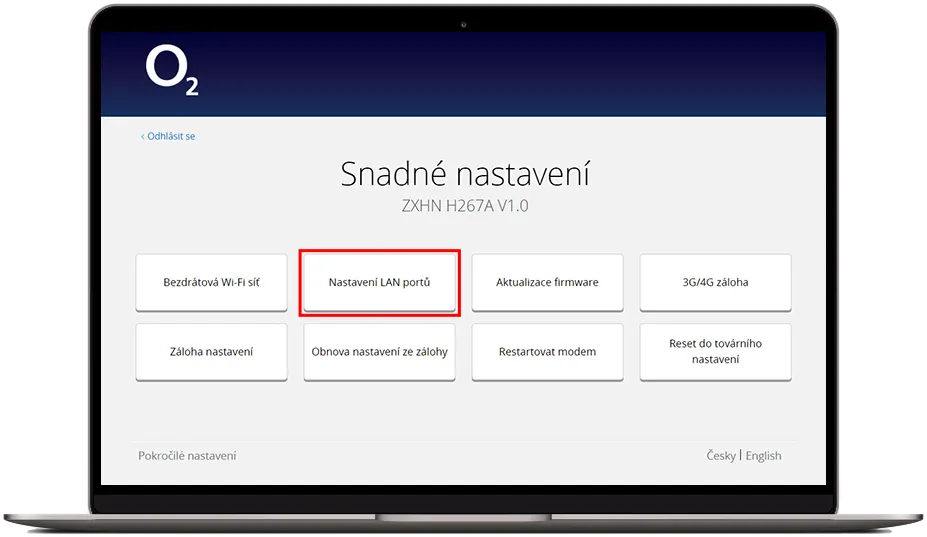 Sekce Nastavení LAN portů v nastavení modemu