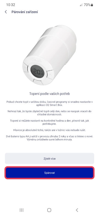 O2 Smart Box, hlavice na topení