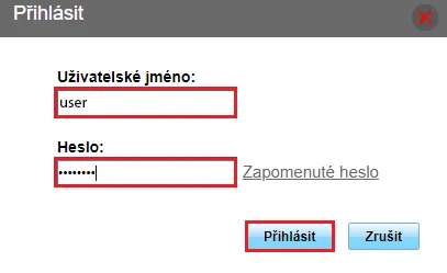 Přihlášení do konfigurace antény