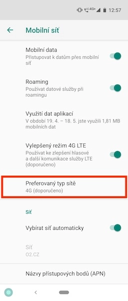 Preferovaný typ sítě