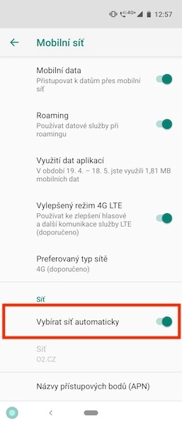 Výběr síťového operátora