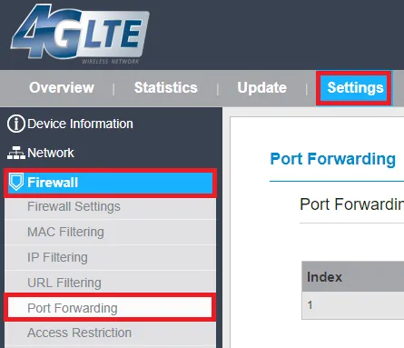 Nastavení Port forwarding ve firewallu antény