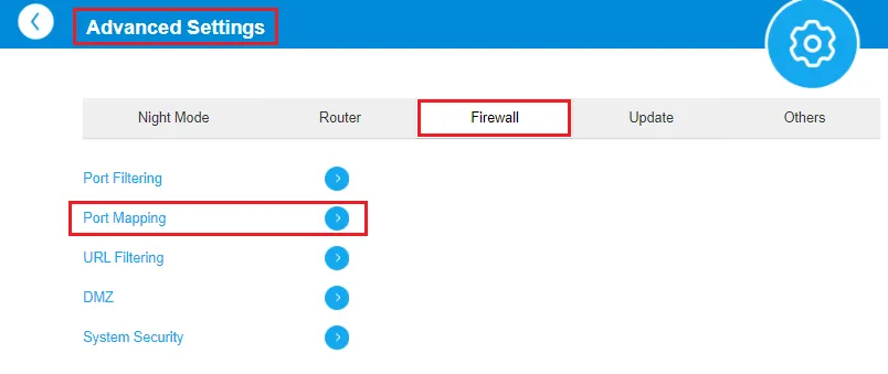 Nastavení Port mapping ve firewallu