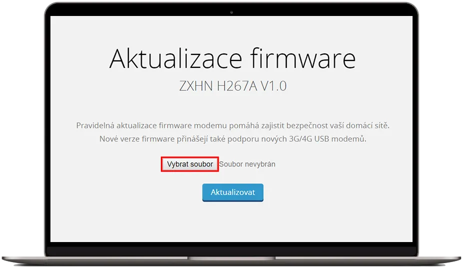 Úvodní obrazovka pro aktualizaci firmware