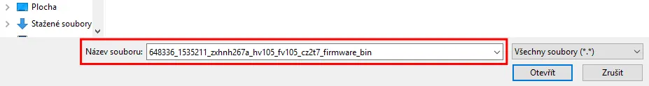 Nahrání souboru s aktuálním firmware
