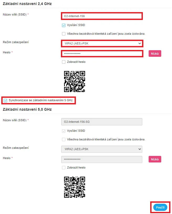 Možnosti nastavení Wi-Fi sítě v modemu